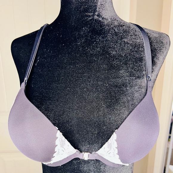 The Show Off La Senza Black/White Lace Covered Padded Open Front Bra Size 34B. - Picture 3 of 8